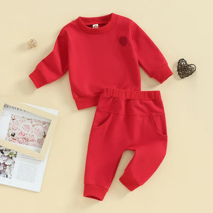 Baby Boys Valentine's Day Outfit | Red Sweatshirt + Jogger Pants