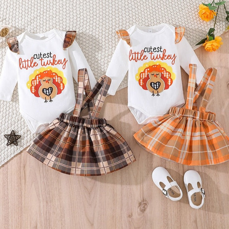 Thanksgiving Outfits for Girls | Romper with 'Cutest Little Turkey' and Matching Jumper