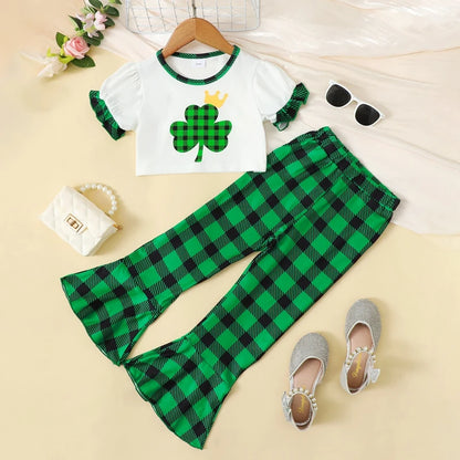Toddler Girl St. Patrick's Day Outfit | Long Sleeve Crop Top and Matching Bellbottoms