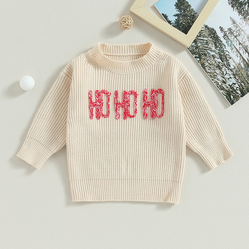 HO-HO-HO Kids Christmas Sweaters | Long Sleeve Soft Knitted Pullover