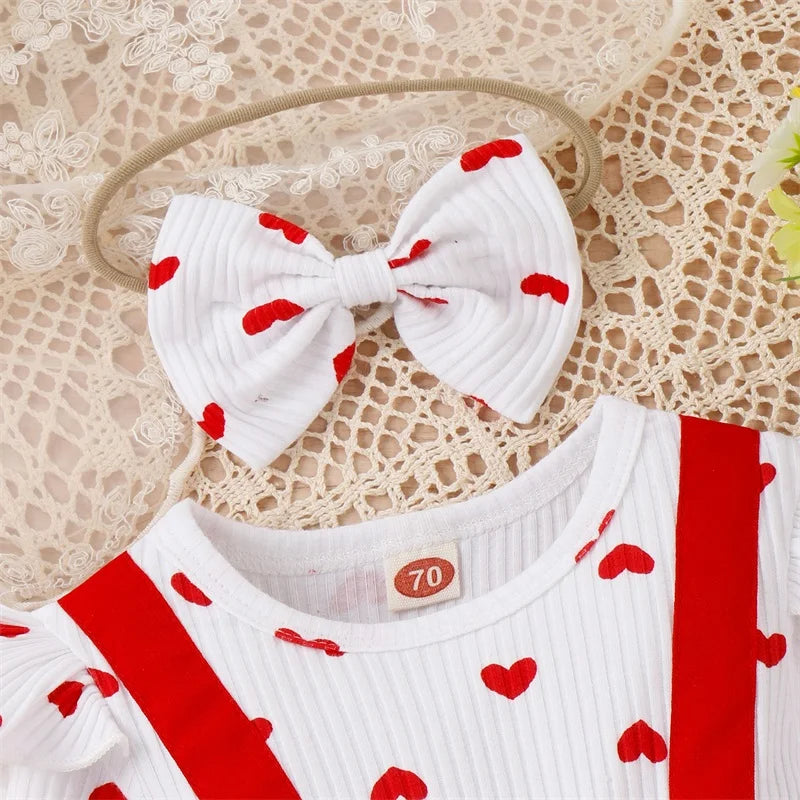 Valentine's Day Infant Girls Romper | Baby Bodysuit with Bow Headband