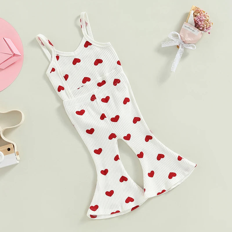 Valentine's Day Clothes Sets for Toddler Girls | Heart Print Bodysuits + Flare Pants