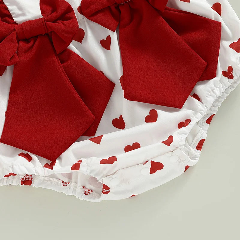 Baby Girls Outfits for Valentine’s Day | Ruffles Sleeveless Heart Print Romper with Headband Set