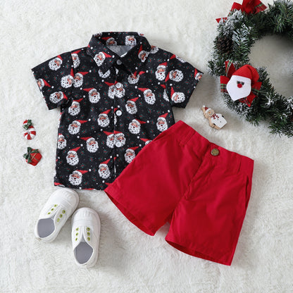 Boys Christmas Outfits | Short Sleeve Button-Up & Short Sets