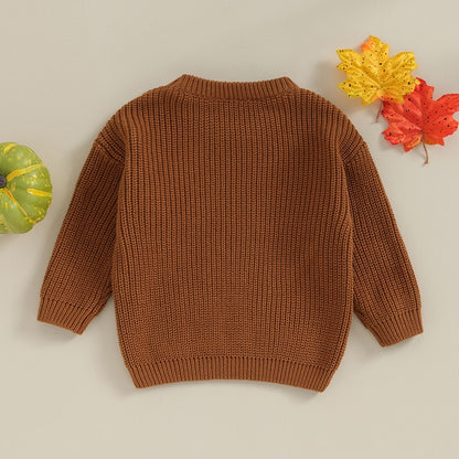 Festive Pumpkin Embroidered Autumn Sweaters | Long Sleeve Crewneck Pullover