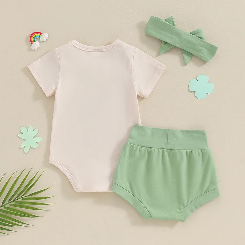 "Can't Pinch This" Girls Saint Patrick's Day Set | Onesie, Shorts, & Matching Headband