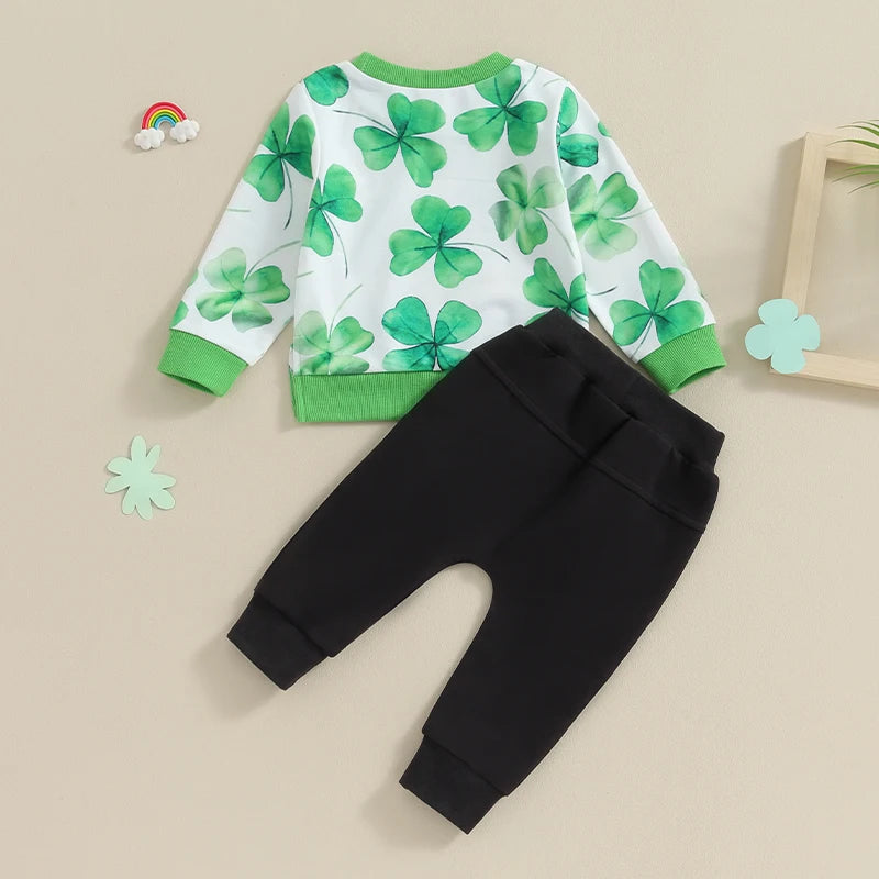 Lucky Charm Duo | Solid Color Pants + Shamrock-Printed Long Sleeve Sweatshirt