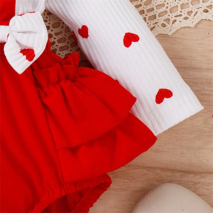 Valentine's Day Infant Girls Romper | Baby Bodysuit with Bow Headband