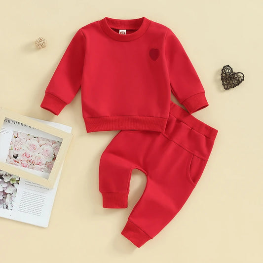 Baby Boys Valentine's Day Outfit | Red Sweatshirt + Jogger Pants
