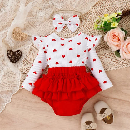 Valentine's Day Infant Girls Romper | Baby Bodysuit with Bow Headband