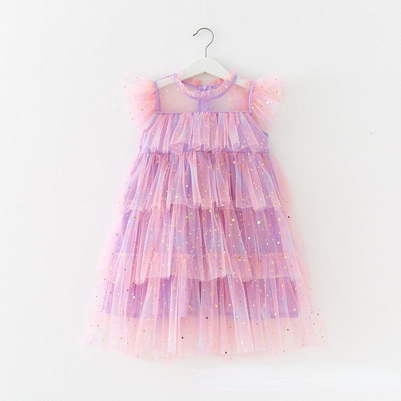 Girls Tulle Dress | Dress Rainbow Colored Sleeveless Layered itsykitschycoo