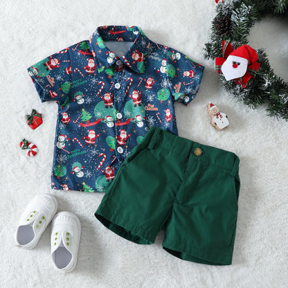 Boys Christmas Outfits | Short Sleeve Button-Up & Short Sets