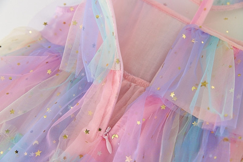 Girls Tulle Dress | Dress Rainbow Colored Sleeveless Layered itsykitschycoo