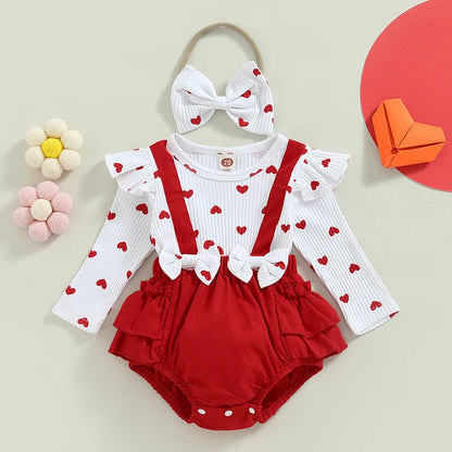 Valentine's Day Infant Girls Romper | Baby Bodysuit with Bow Headband