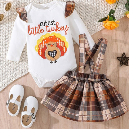 Thanksgiving Outfits for Girls | Romper with 'Cutest Little Turkey' and Matching Jumper