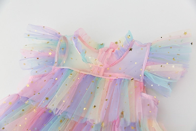 Girls Tulle Dress | Dress Rainbow Colored Sleeveless Layered itsykitschycoo