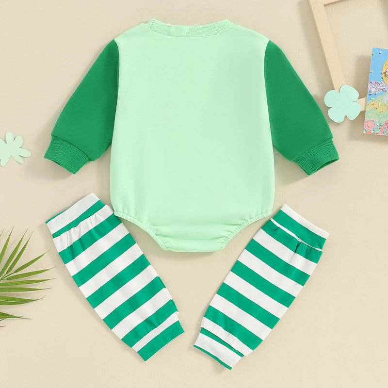 Saint Patrick's Day Baby Boy Leprechaun Romper Sets | Matching Striped Leg Warmers