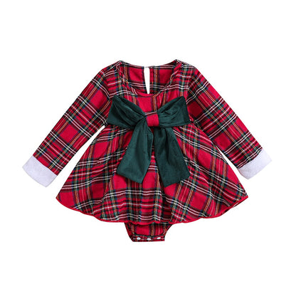 Festive Plaid Print Romper Dress with Adorable Bow | Perfect for Baby Girls this Christmas