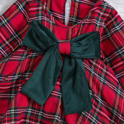 Festive Plaid Print Romper Dress with Adorable Bow | Perfect for Baby Girls this Christmas