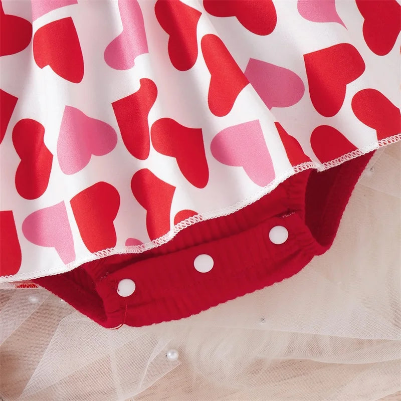 Baby Girls Valentine’s Day Outfits | Heart Print Skirt Romper with Headband Set