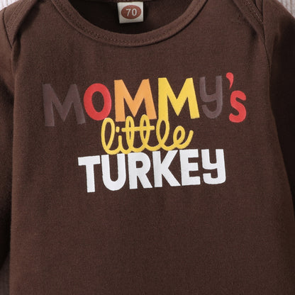 My First Baby Thanksgiving Outfits | Romper, Turkey Printed Pants, and Hat