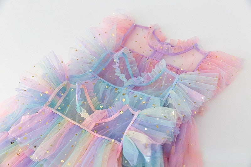 Girls Tulle Dress | Dress Rainbow Colored Sleeveless Layered itsykitschycoo