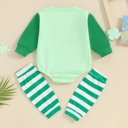 Saint Patrick's Day Baby Boy Leprechaun Romper Sets | Matching Striped Leg Warmers