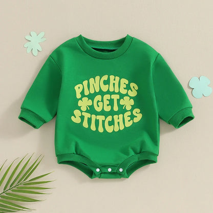 St. Patrick's Day Sweatshirt Romper | 'Pinches get Stitches'