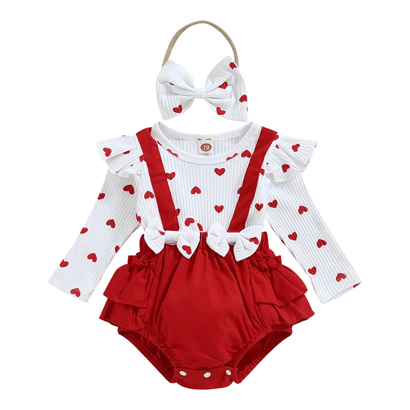 Valentine's Day Infant Girls Romper | Baby Bodysuit with Bow Headband