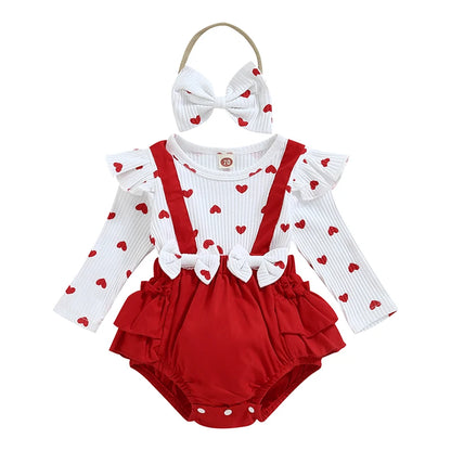 Valentine's Day Infant Girls Romper | Baby Bodysuit with Bow Headband