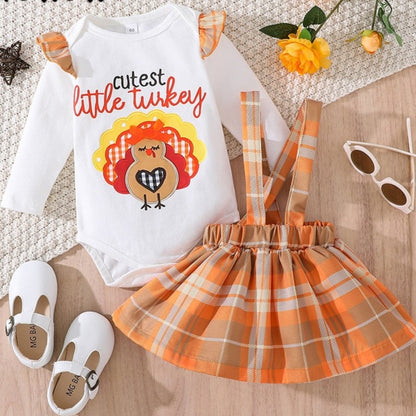 Thanksgiving Outfits for Girls | Romper with 'Cutest Little Turkey' and Matching Jumper