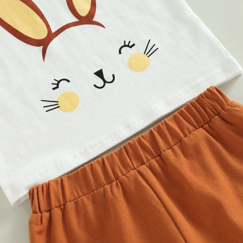 Toddler Girls Easter Outfits | Bunny Print Short Sleeve T-Shirts + Flare Bellbottom Pants