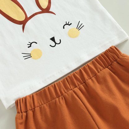 Toddler Girls Easter Outfits | Bunny Print Short Sleeve T-Shirts + Flare Bellbottom Pants
