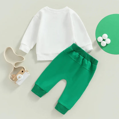 My First Lucky Moments Set | White Sweatshirt & Matching Green Sweatpants