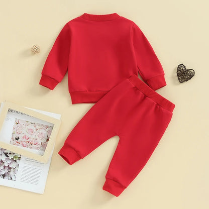 Baby Boys Valentine's Day Outfit | Red Sweatshirt + Jogger Pants