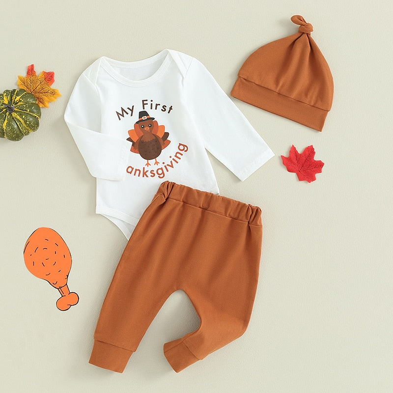 My First Thanksgiving Trio | Baby's Thanksgiving  Romper Set