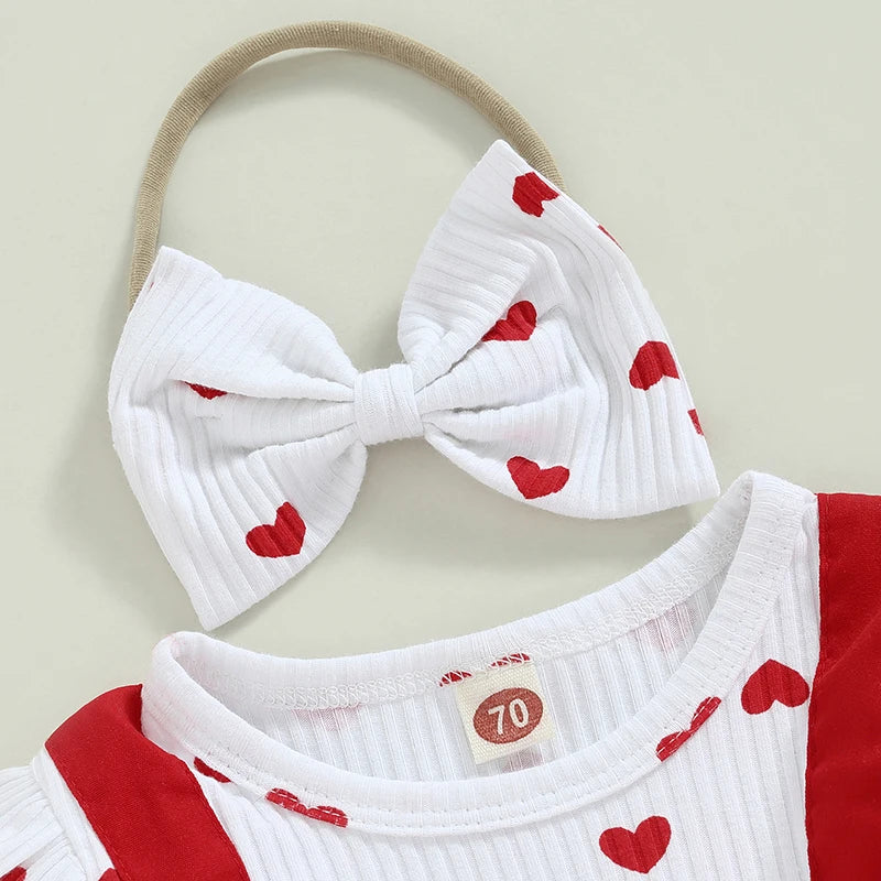 Valentine's Day Infant Girls Romper | Baby Bodysuit with Bow Headband