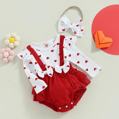 Valentine's Day Infant Girls Romper | Baby Bodysuit with Bow Headband