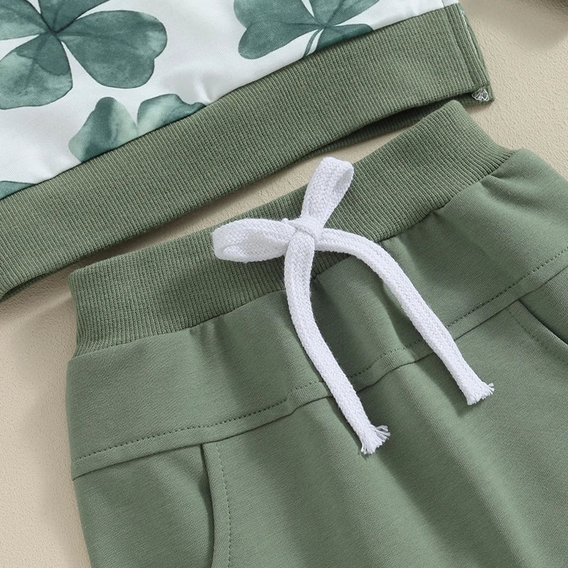 Lucky Charm Duo | Solid Color Pants + Shamrock-Printed Long Sleeve Sweatshirt