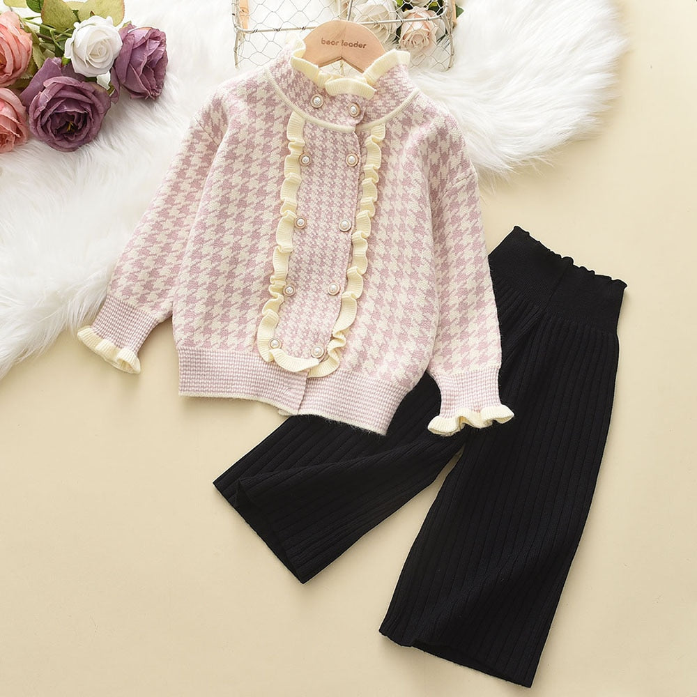 Sweater + Pants Set | Girls' Knit Sweater and Wide Leg Ribbed Pants itsykitschycoo