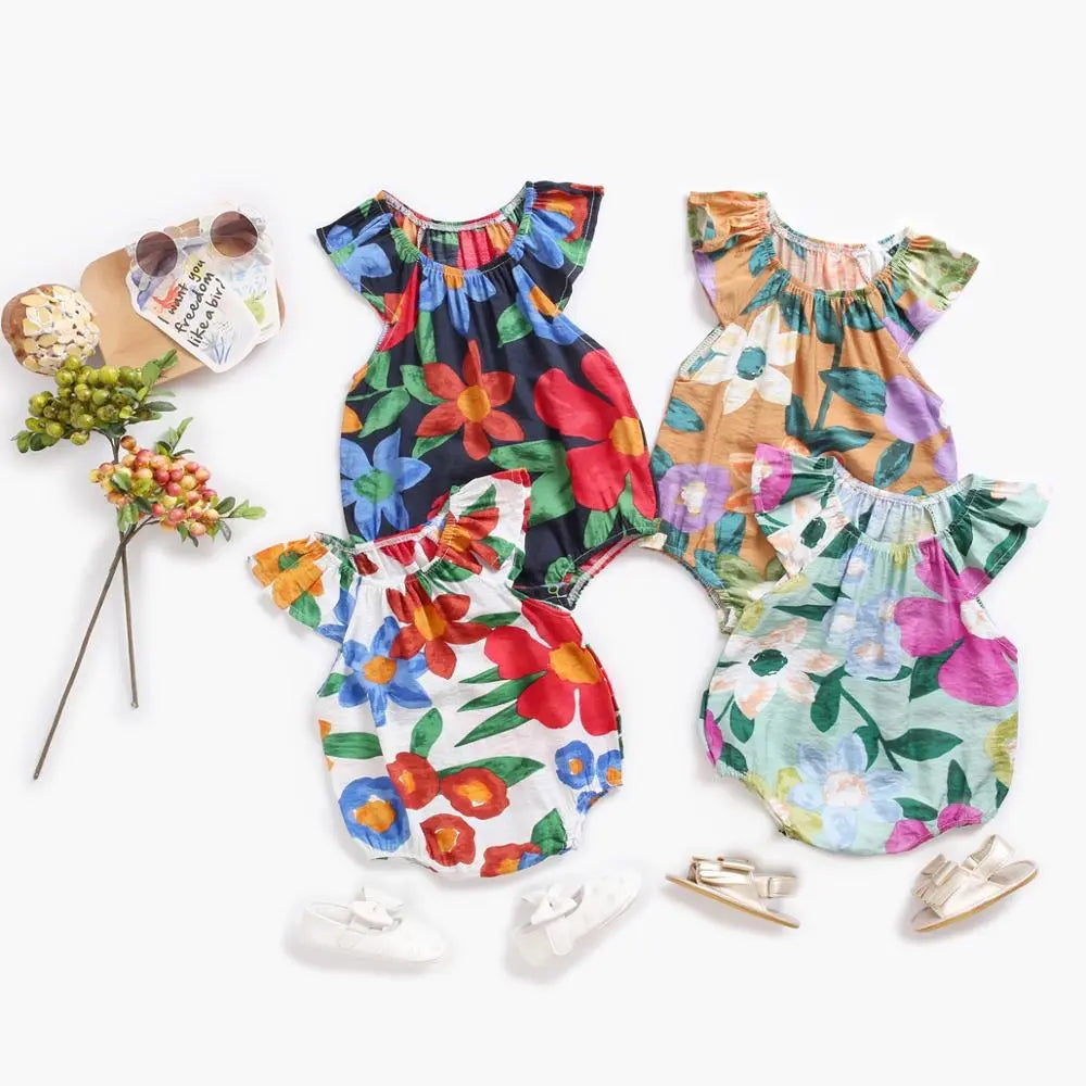 Vibrant Baby Girl Summer Romper | Sleeveless Floral Elegance for Sunny Days itsykitschycoo