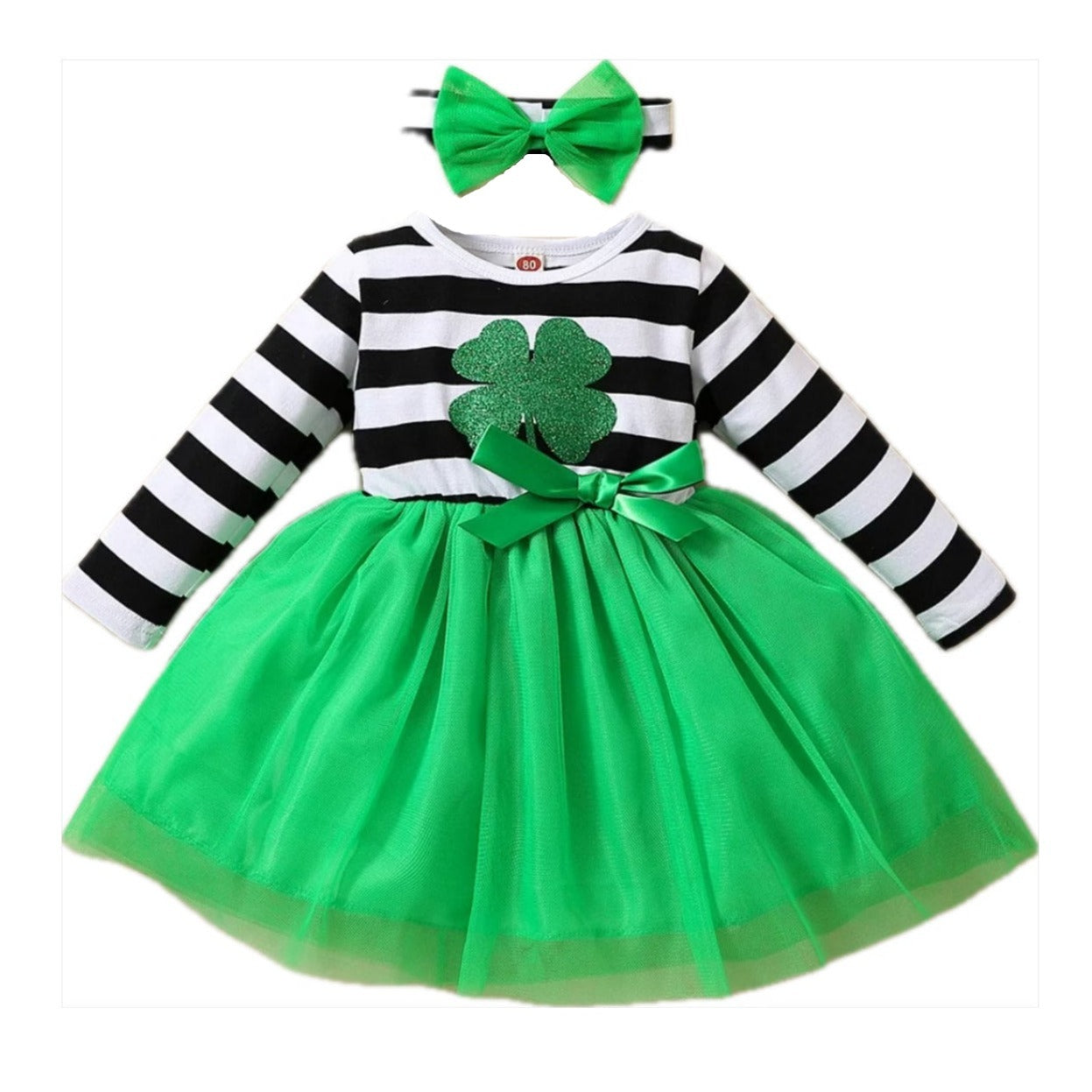 Emerald Elegance | Enchanting Striped Top & Whimsical Green Tulle Princess Dress