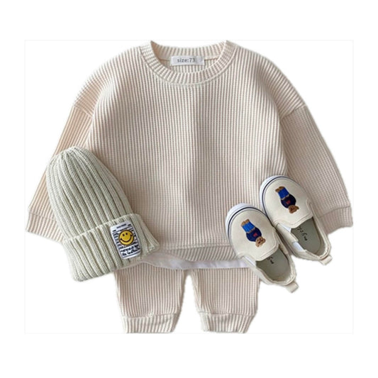 Two-Piece Waffle Set Top + Pants | Cozy Thermal Wear for Toddlers