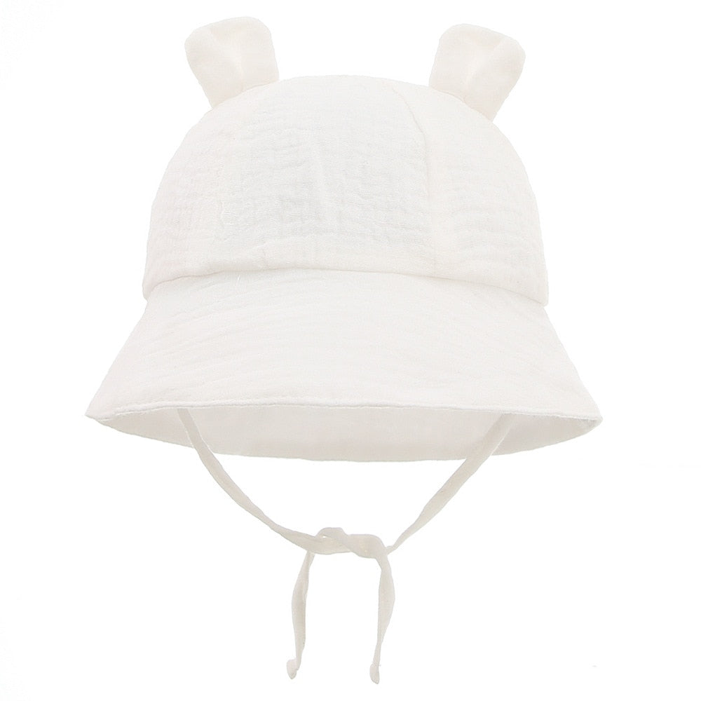 Bear Ear Baby Bucket Hat | Adjustable Strap, Unisex Cotton Hat for Babies 3-12 Months itsykitschycoo