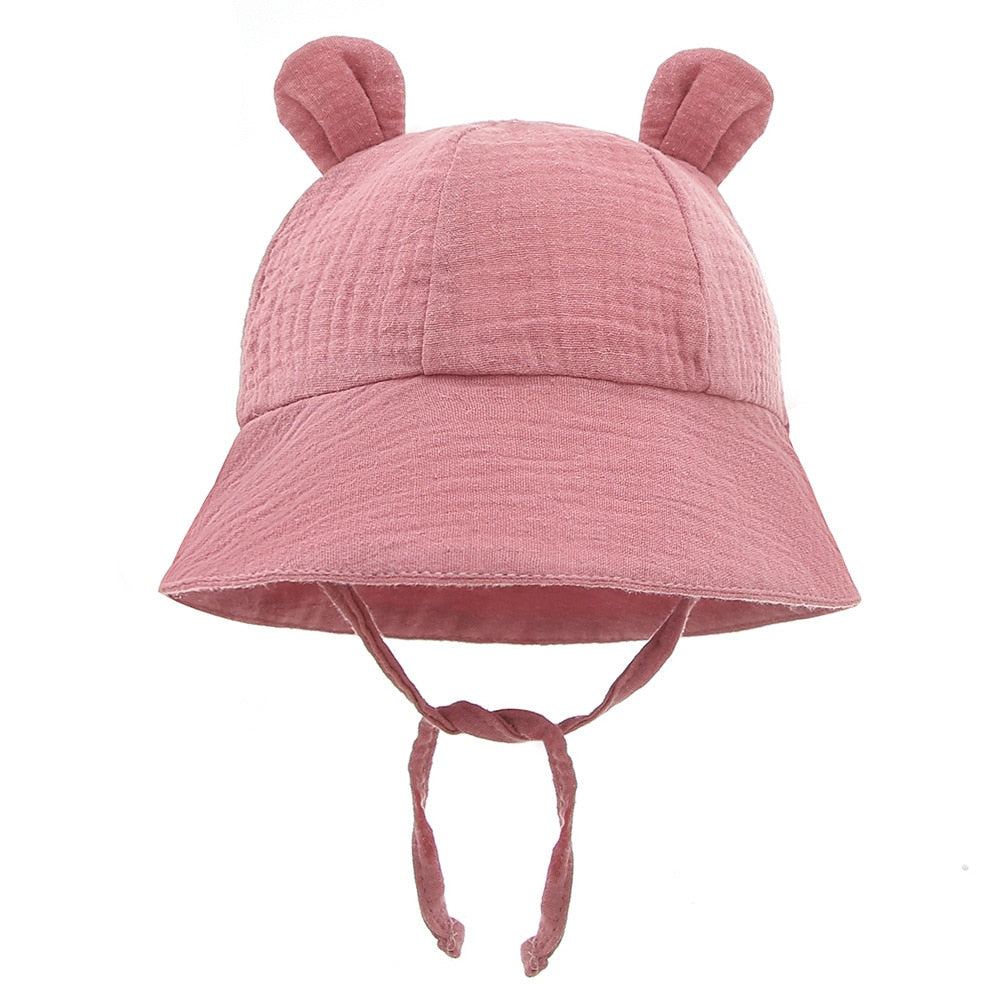 Bear Ear Baby Bucket Hat | Adjustable Strap, Unisex Cotton Hat for Babies 3-12 Months itsykitschycoo