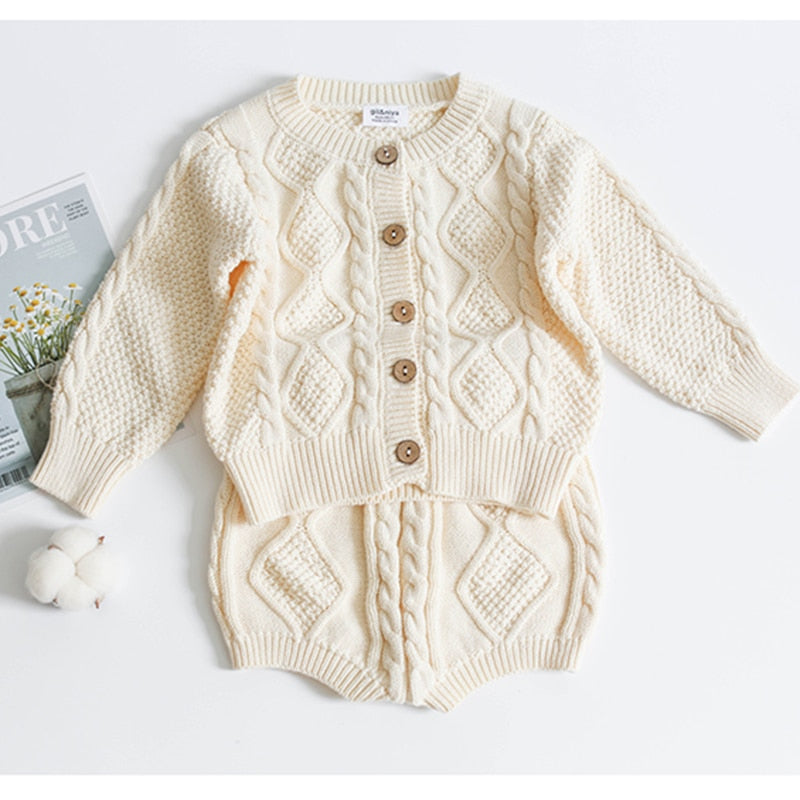 Baby Cable Knit Cardigan & Shorts Set | Cozy Elegance for Little Ones itsykitschycoo