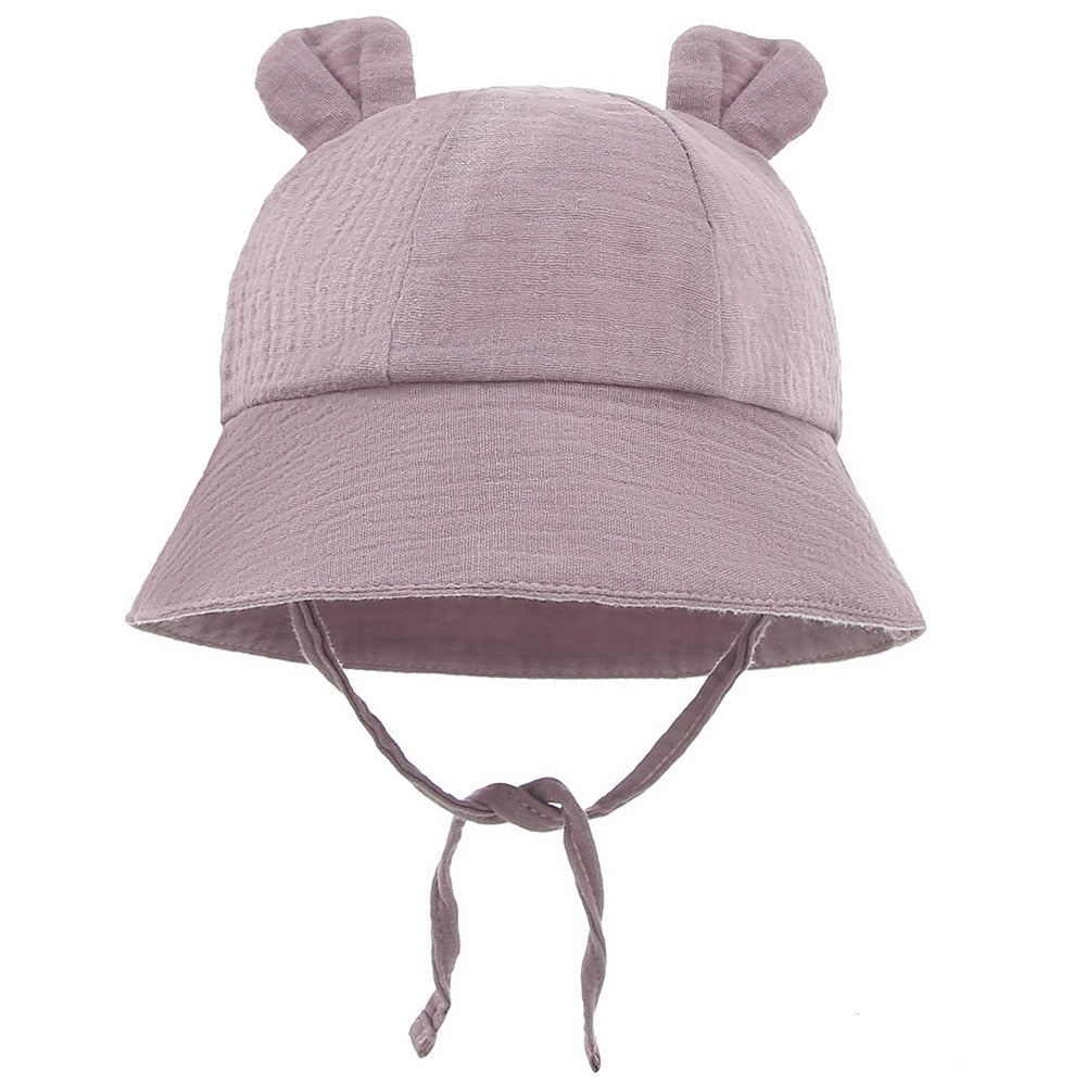 Bear Ear Baby Bucket Hat | Adjustable Strap, Unisex Cotton Hat for Babies 3-12 Months itsykitschycoo