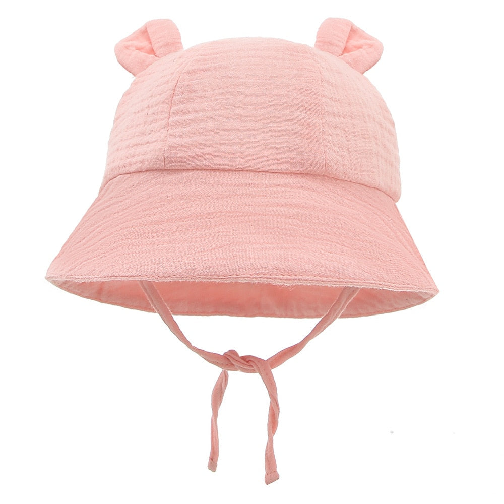 Bear Ear Baby Bucket Hat | Adjustable Strap, Unisex Cotton Hat for Babies 3-12 Months itsykitschycoo