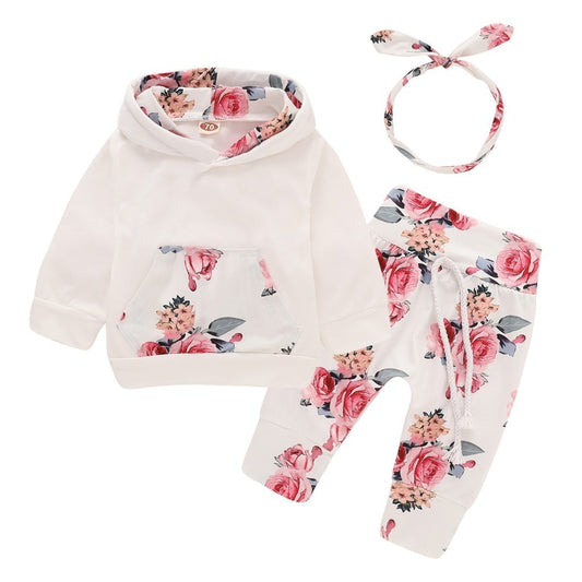 Rose Hoodie + Pants Set With Headband | Three-Piece Cozy Outfit itsykitschycoo