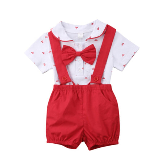 Summertime Suspenders Short Set | Short Sleeve Onesie with Tie and Suspender Shorts itsykitschycoo